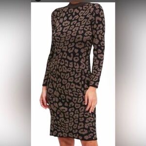 Banana Republic Metallic Leopard Print Sweater Dress NWT Size M Crewneck